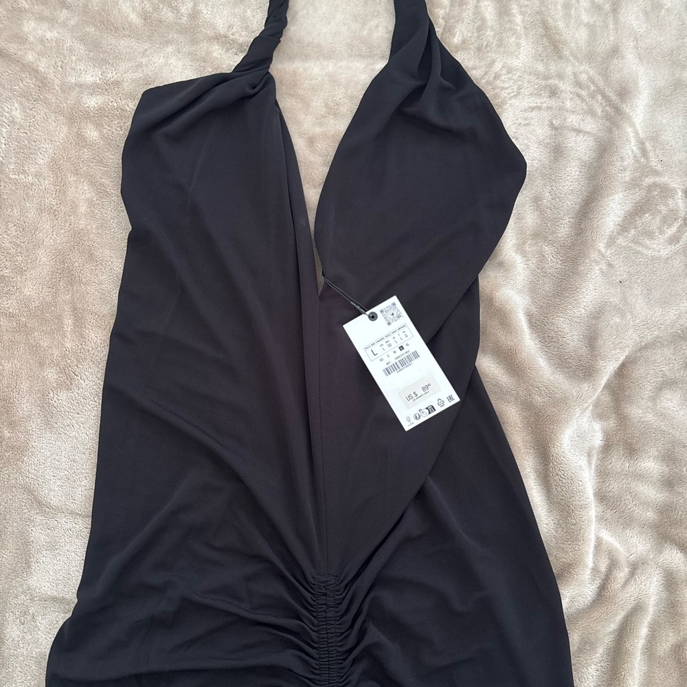 Zara Black Ruched Halter Dress